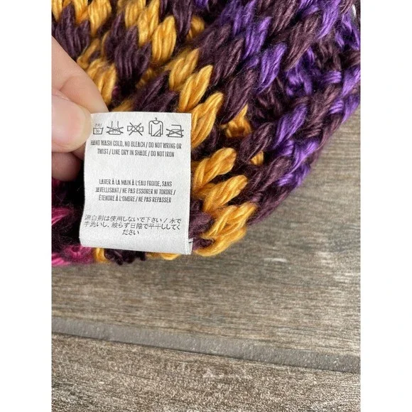 Volcom cable knit tasseled brown rainbow beanie hat LNC Adult One Size - Picture 6 of 7